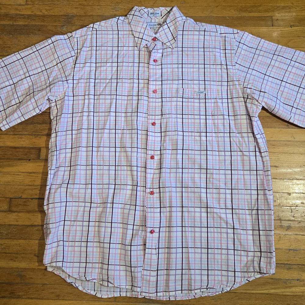 Echo Unlimited Purple Pink and White Casual Button Down Shirt
